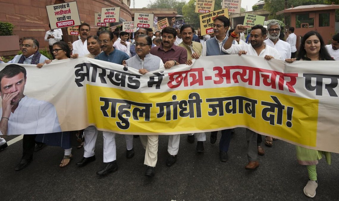 NDA, INDIA Bloc MPs Face Off Outside Parliament Over Jharkhand Police Action, Ram Temple Donation Row